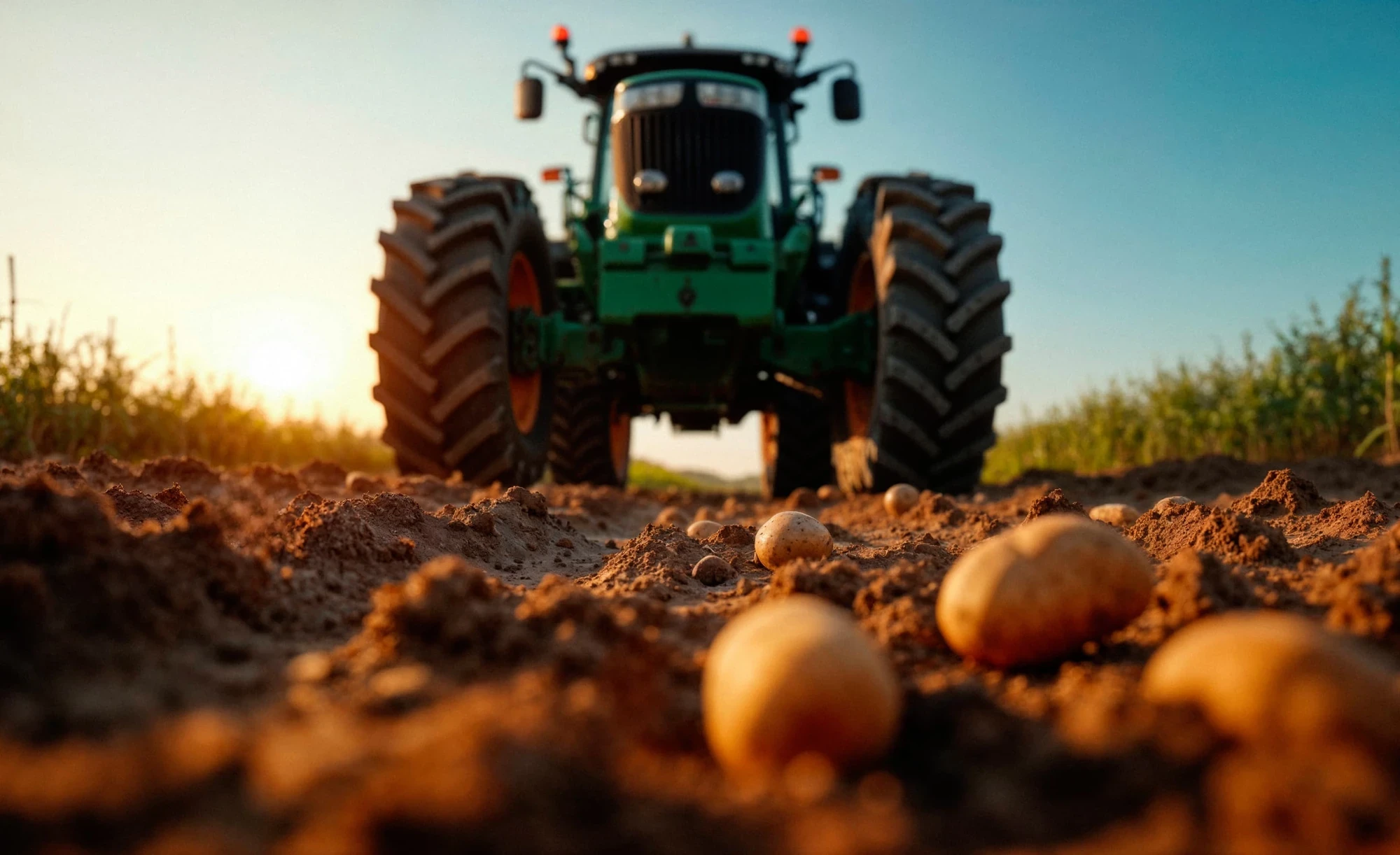 Trekker Zaamslag bij Loonbedrijf Dekker - agrarisch loonwerk op het land bij zonsondergang